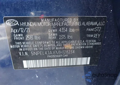 2021 Hyundai Sonata Sel from USA, damaged, VIN 5NPEL4JAXMH128234
